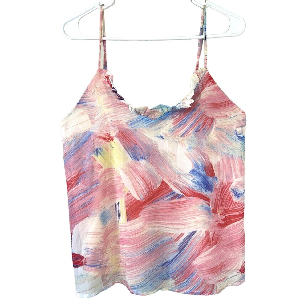 ADRIENNE Women's MEDIUM Pastel Watercolor Lined Camisole‎ Tank Top Soft Silky